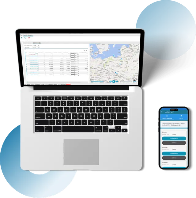 Aplikacja desktopowa Ewidencji Majątku na laptopie i mobilna na telefonie